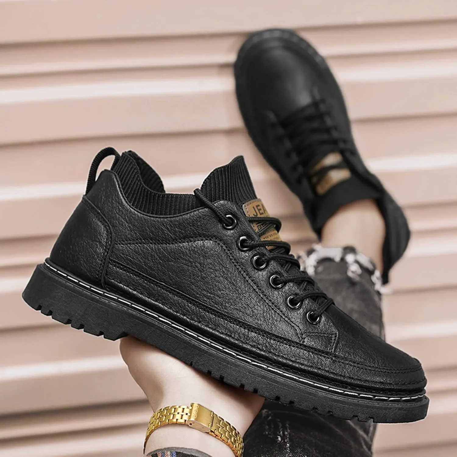2022 New Men's Fashion Trend Car Stitching Round Toe Canvas Casual Men Comfy Casual Microfiber Leather Shoes