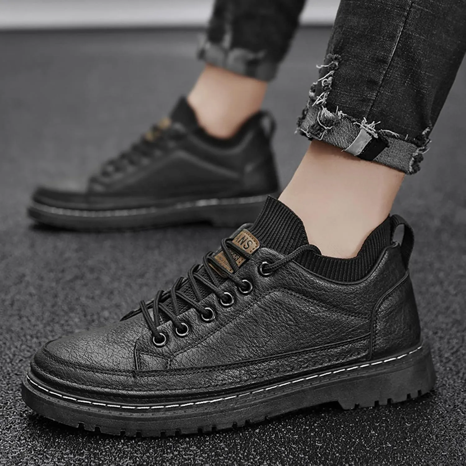 2022 New Men's Fashion Trend Car Stitching Round Toe Canvas Casual Men Comfy Casual Microfiber Leather Shoes