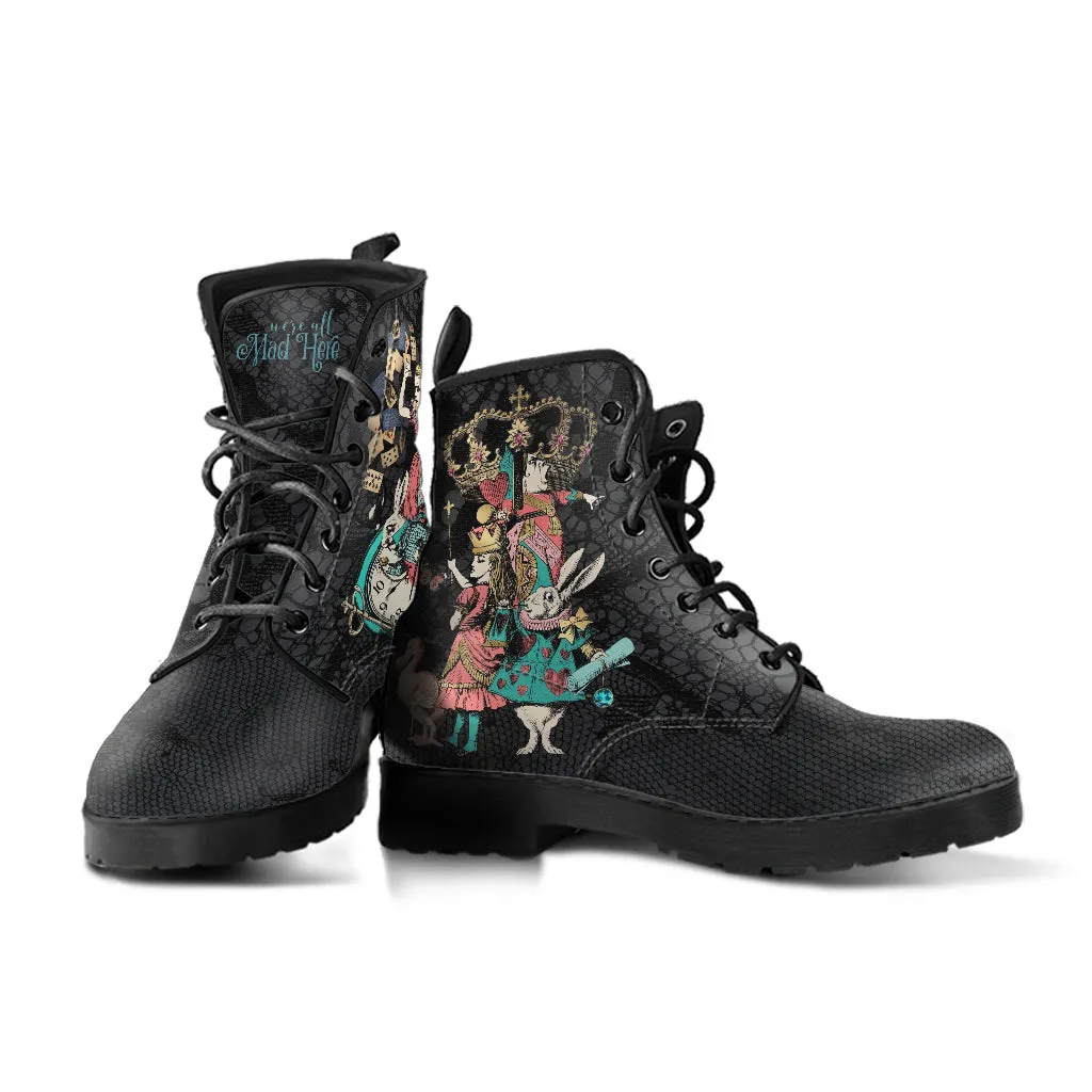 Alice in Wonderland Boots - Alice in Wonderland Gifts #101 Coral Series, Black Lace Print | Birthday Gift Idea, Women's Custom Shoes