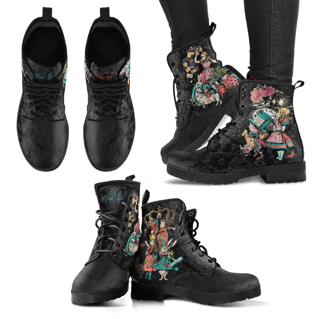 Alice in Wonderland Boots - Alice in Wonderland Gifts #101 Coral Series, Black Lace Print | Birthday Gift Idea, Women's Custom Shoes