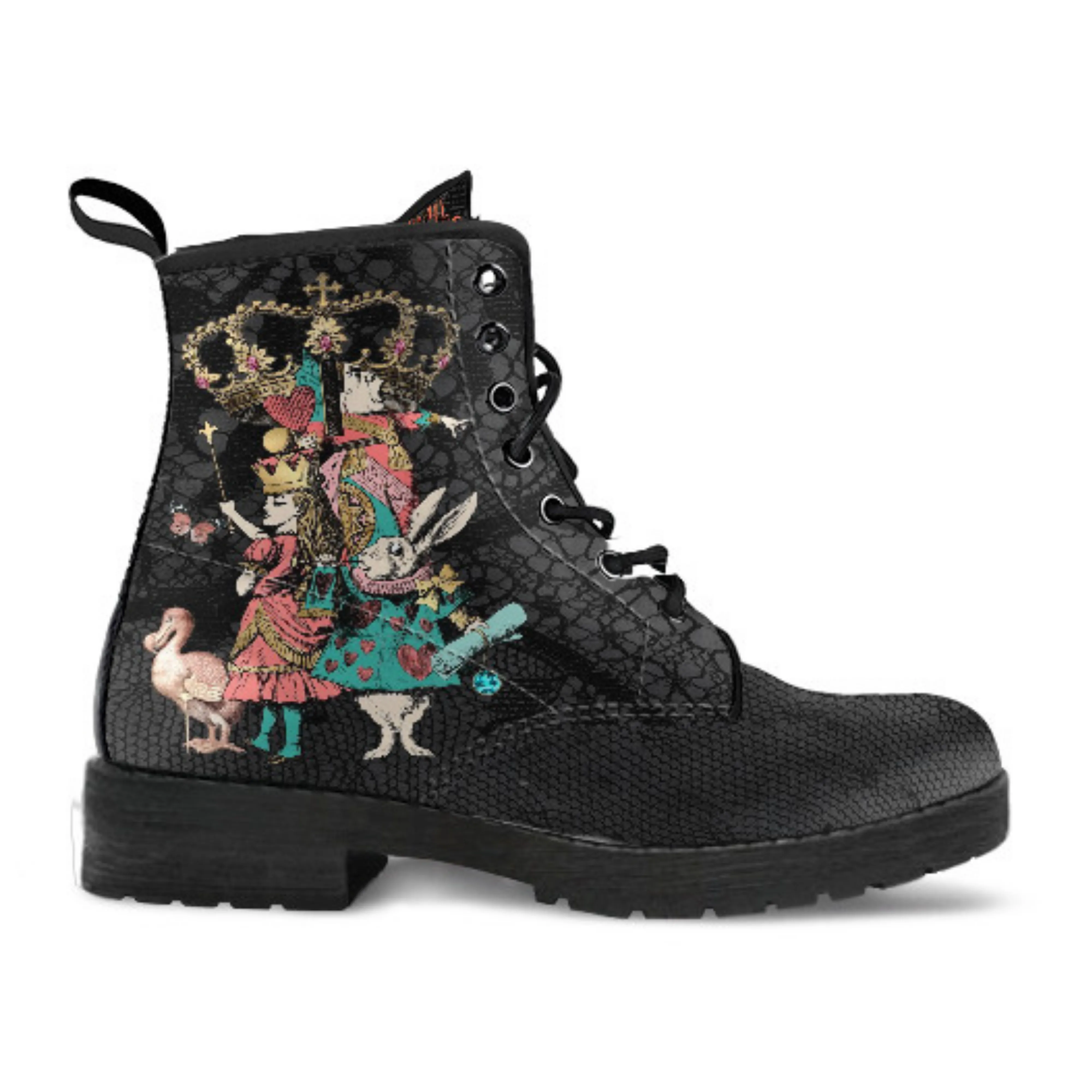 Alice in Wonderland Boots - Alice in Wonderland Gifts #101 Coral Series, Black Lace Print | Birthday Gift Idea, Women's Custom Shoes