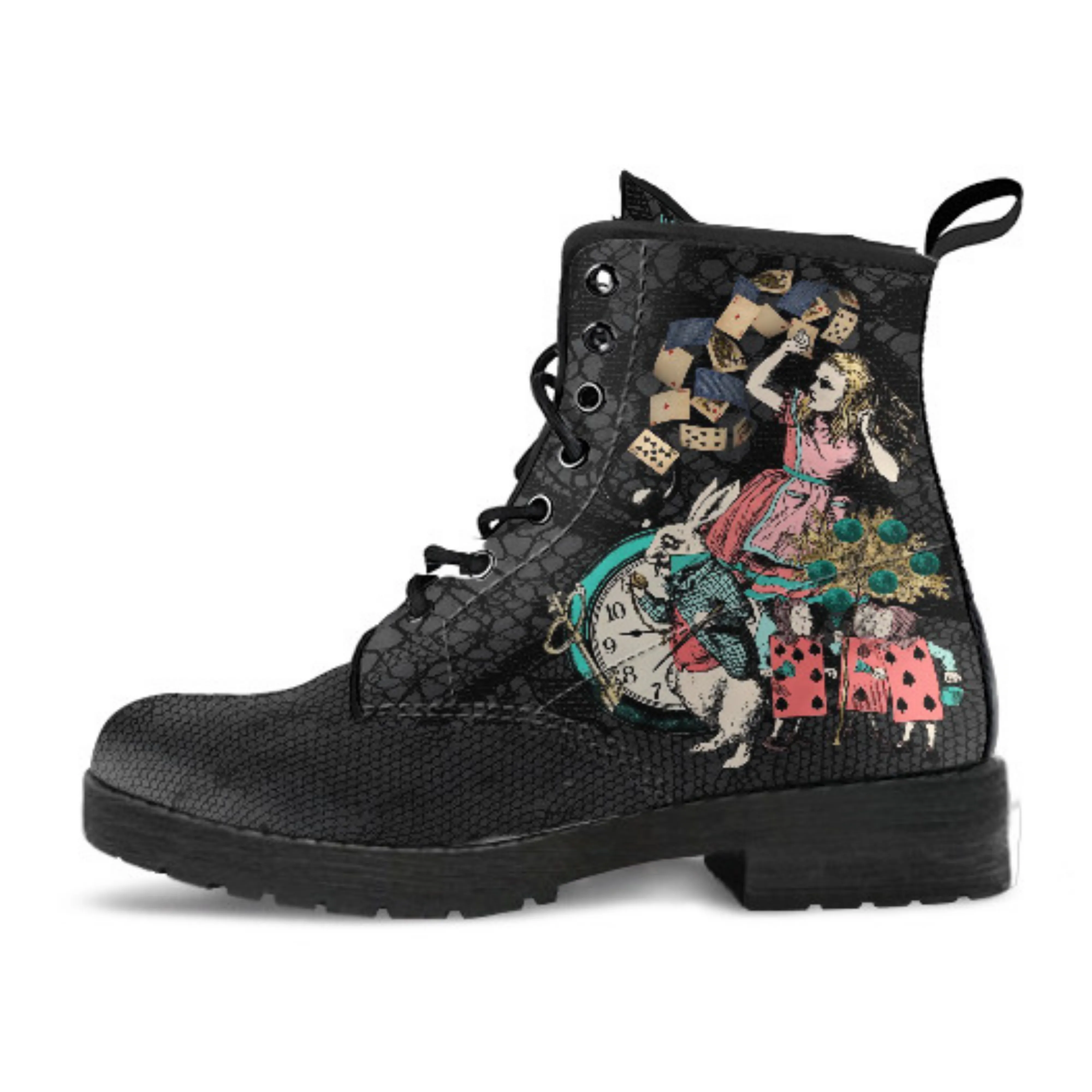 Alice in Wonderland Boots - Alice in Wonderland Gifts #101 Coral Series, Black Lace Print | Birthday Gift Idea, Women's Custom Shoes