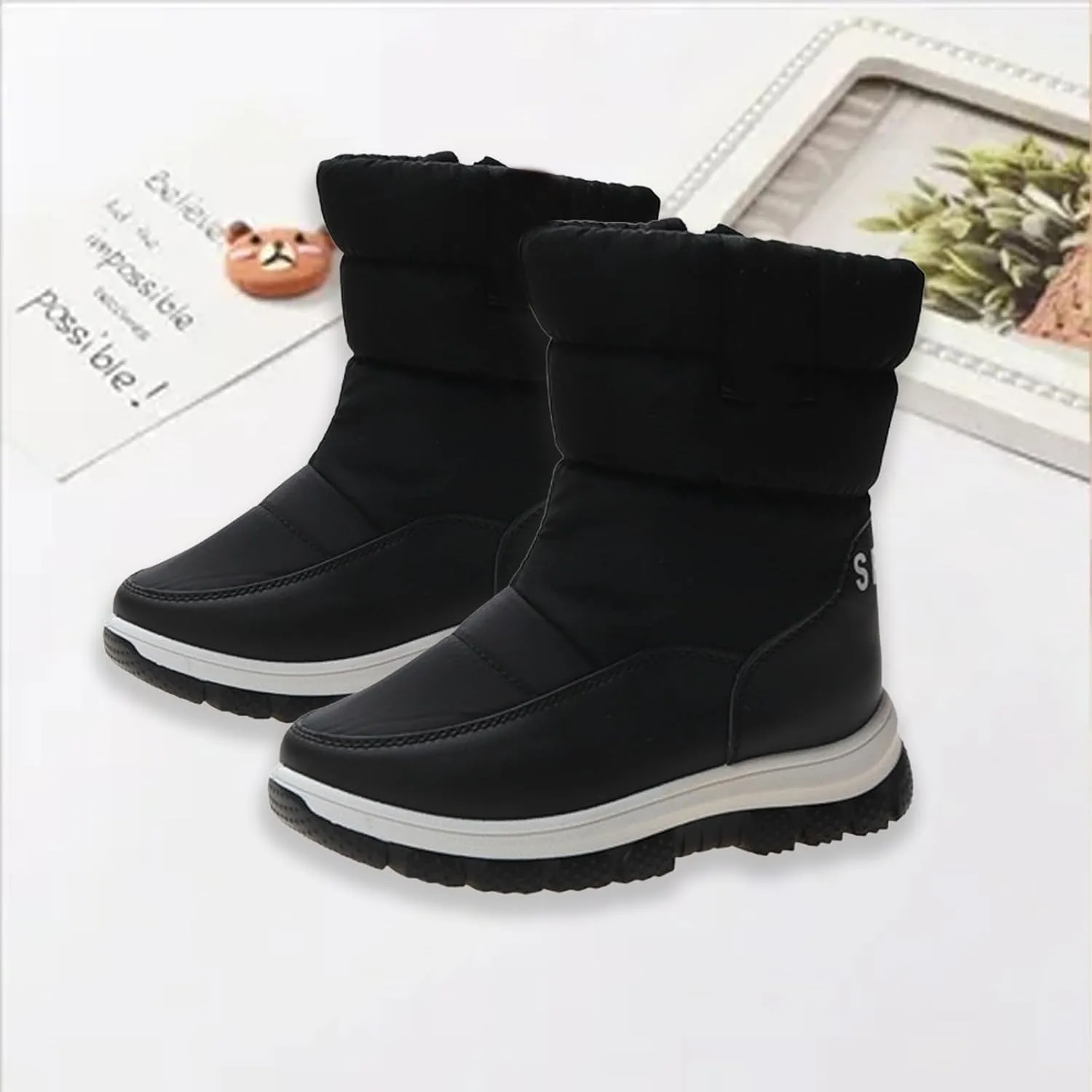 Big Kids Thick Snow Boots Boys Girls Kids Childrens Outdoor Ski Fashion Shoes Winter Warm Light Non Slip Flat Booties