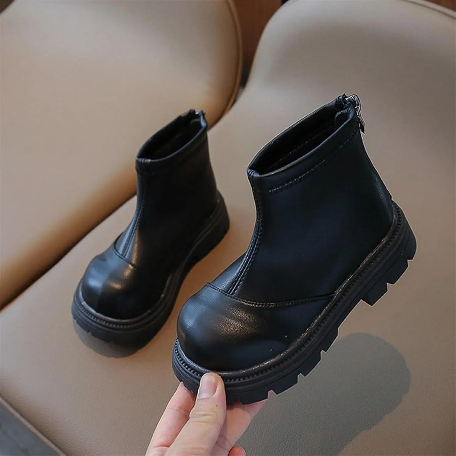 Black Platform Booties for Toddler Girls Front Zipper Cheer Shoes Outdoor Warm Non Slip Mary Jane Shoes Boots Link