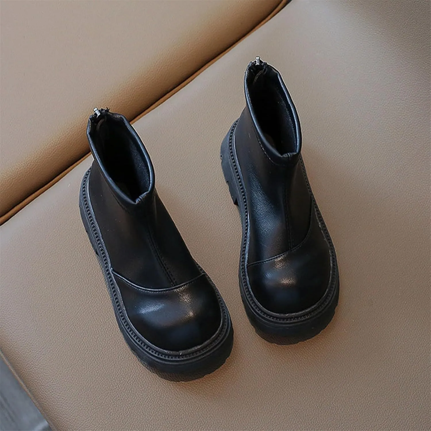Black Platform Booties for Toddler Girls Front Zipper Cheer Shoes Outdoor Warm Non Slip Mary Jane Shoes Boots Link