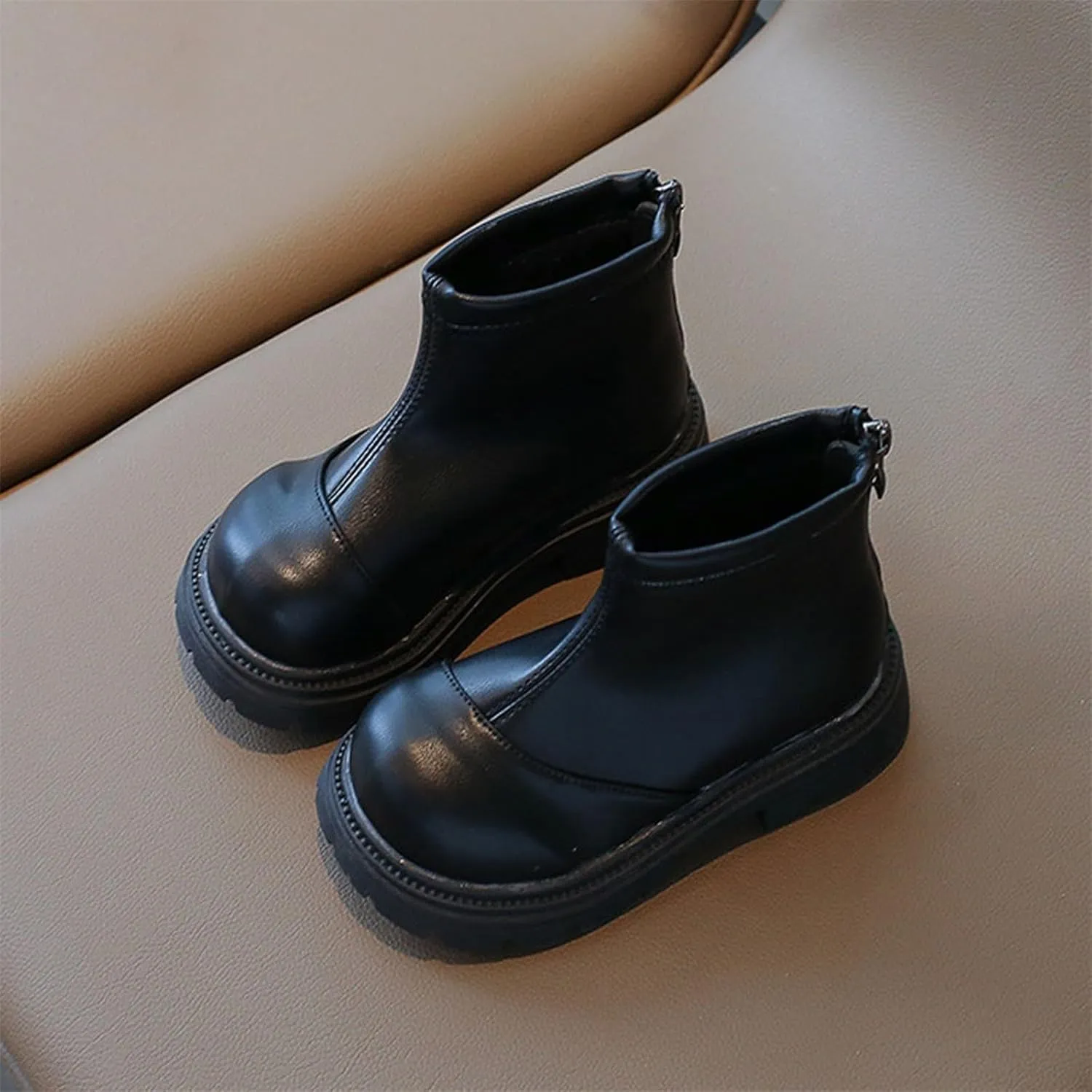 Black Platform Booties for Toddler Girls Front Zipper Cheer Shoes Outdoor Warm Non Slip Mary Jane Shoes Boots Link