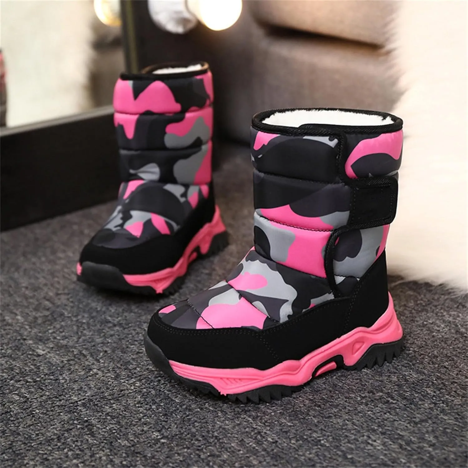 Boys' Cotton Shoes Camouflage And Fleece Thickened Winter Warm Cotton Boots For 4 To 14 Years Girls Boots Size 11