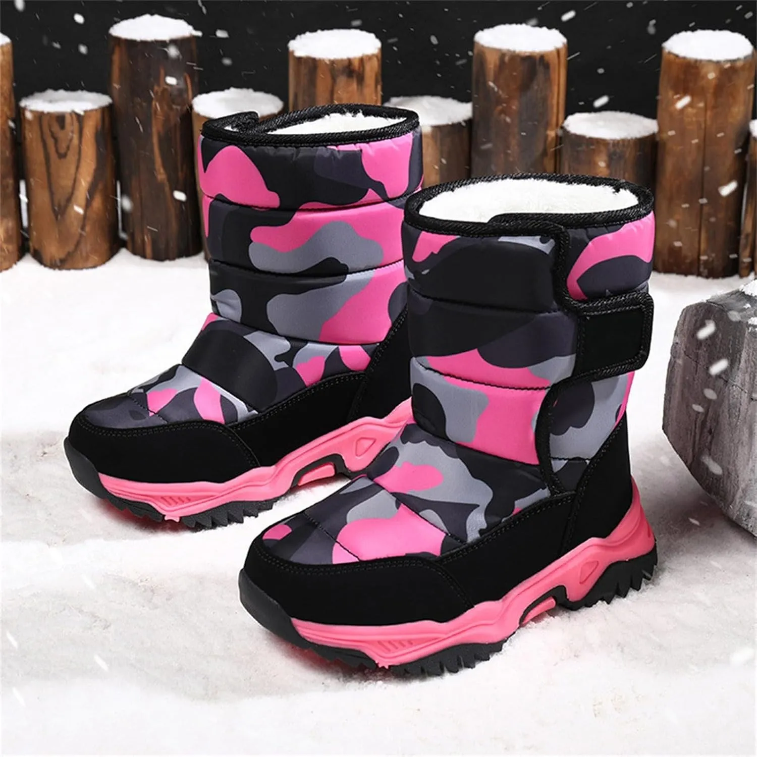 Boys' Cotton Shoes Camouflage And Fleece Thickened Winter Warm Cotton Boots For 4 To 14 Years Girls Boots Size 11