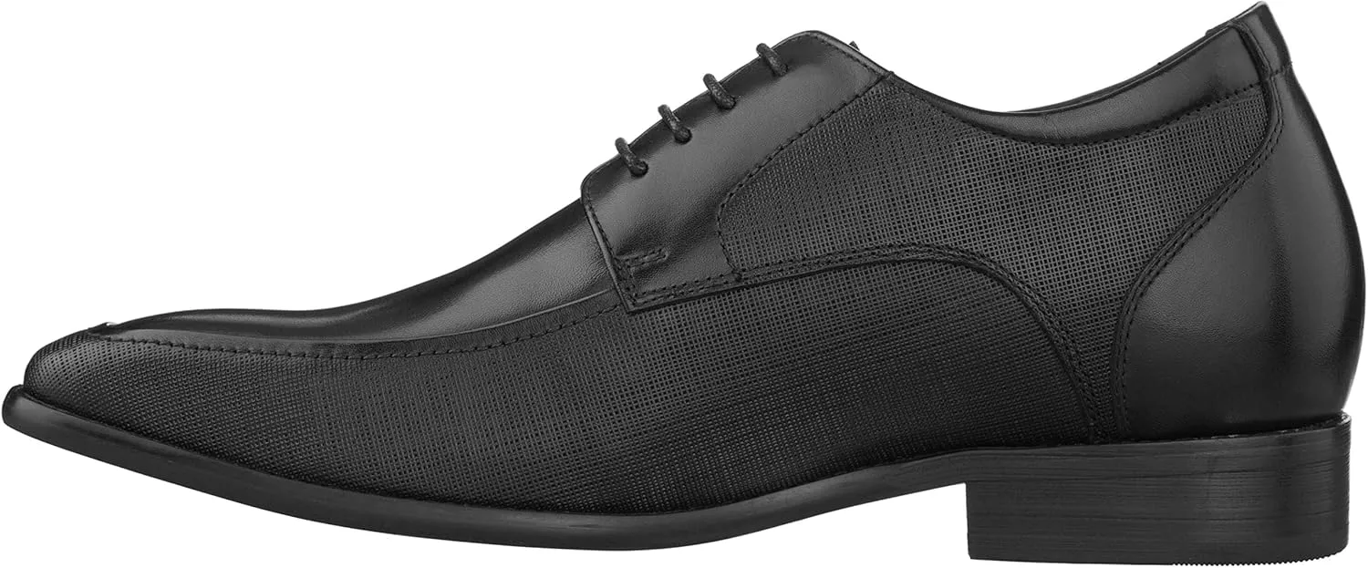 CALTO Men's Invisible Height Increasing Elevator Shoes - Black Premium Leather Lace-up Formal Derby Oxfords - 3 Inches Taller - Y5032 - Size 7.5 D(M) US