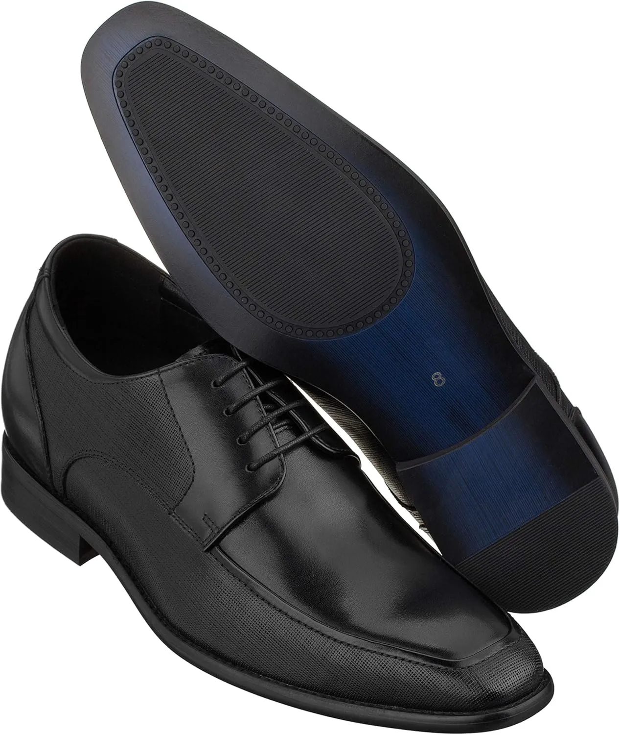 CALTO Men's Invisible Height Increasing Elevator Shoes - Black Premium Leather Lace-up Formal Derby Oxfords - 3 Inches Taller - Y5032 - Size 7.5 D(M) US