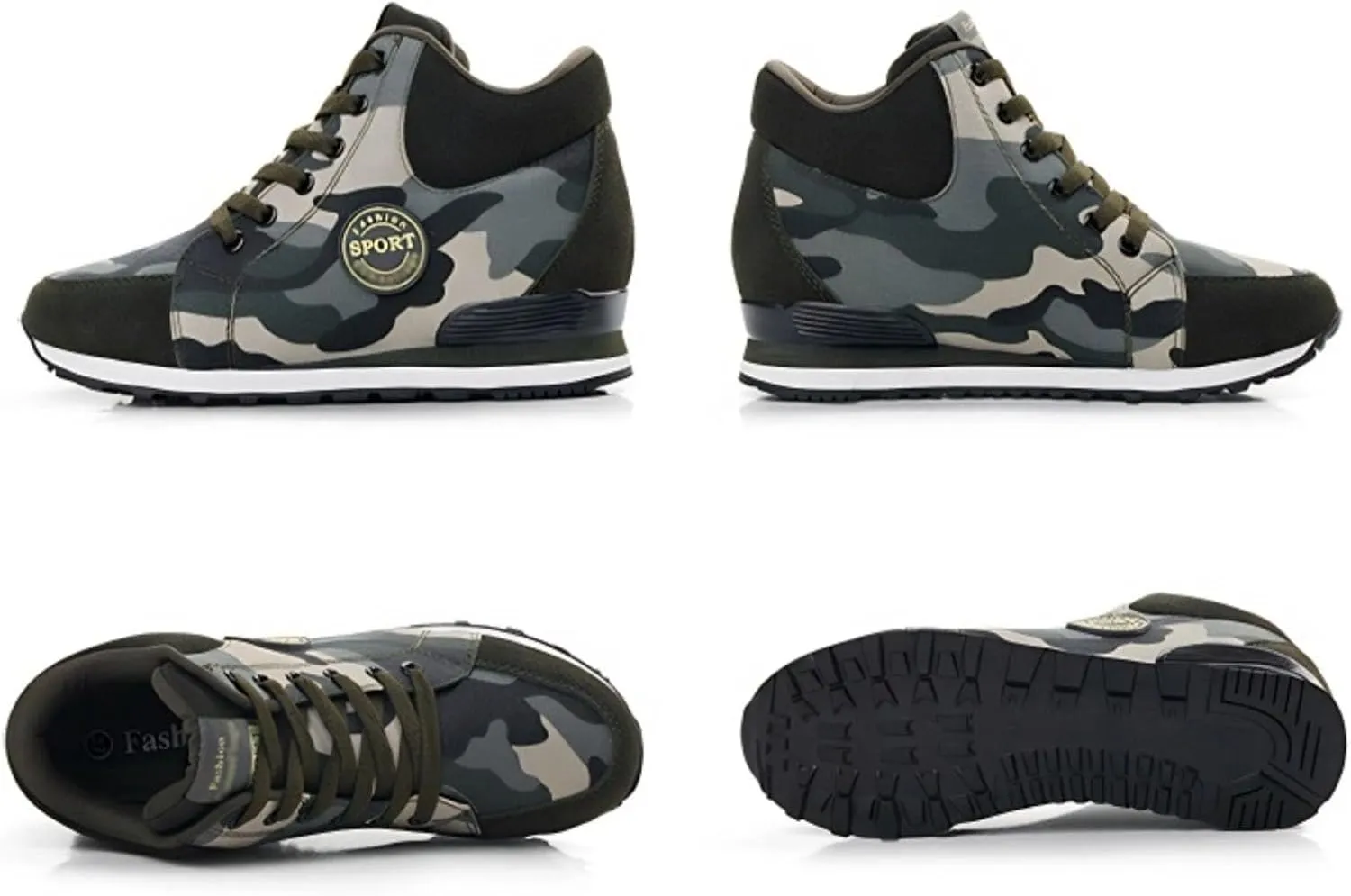 Camo Canvas Chunky Sneakers for Women & Girls, 2-Inch Height Increase, Lightweight Casual Shoes for Hiking, Walking, Streetwear