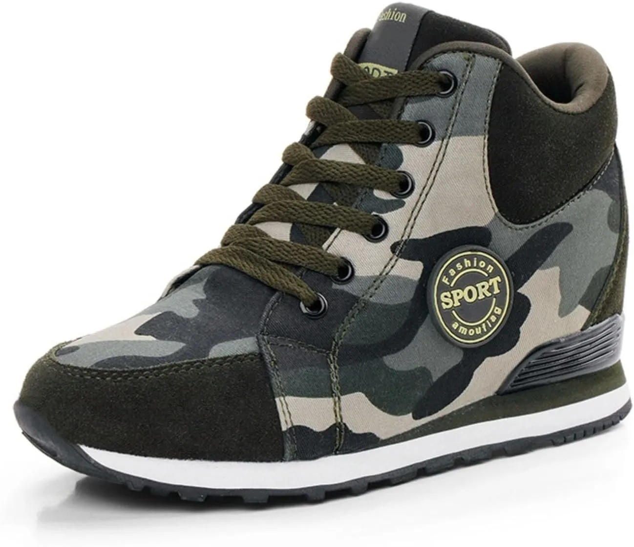 Camo Canvas Chunky Sneakers for Women & Girls, 2-Inch Height Increase, Lightweight Casual Shoes for Hiking, Walking, Streetwear