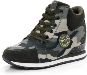 Camo Canvas Chunky Sneakers for Women & Girls, 2-Inch Height Increase, Lightweight Casual Shoes for Hiking, Walking, Streetwear