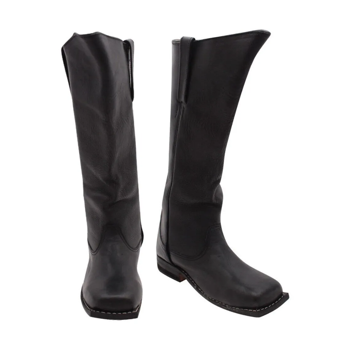 Cavalry Civil War Men's Black Leather Long Boots Military Men's civil war boots Solider's cowboy boots Made of Leather