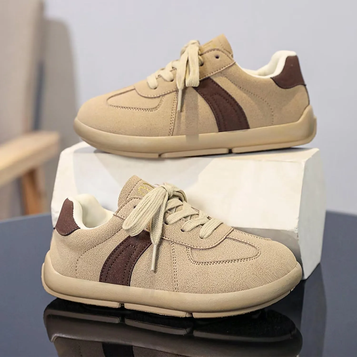 Children's Classic Retro Rubber Sole Fashion Sneakers, Lace-Up and Hook and Loop Design, Non-Slip Casual Street Style Shoes