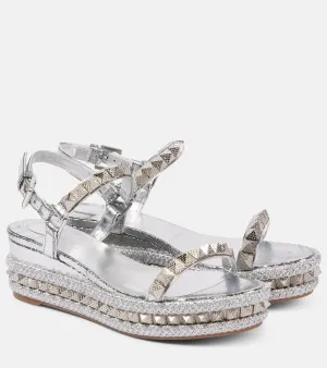 Christian Louboutin Pyraclou 60 studded leather espadrille wedges