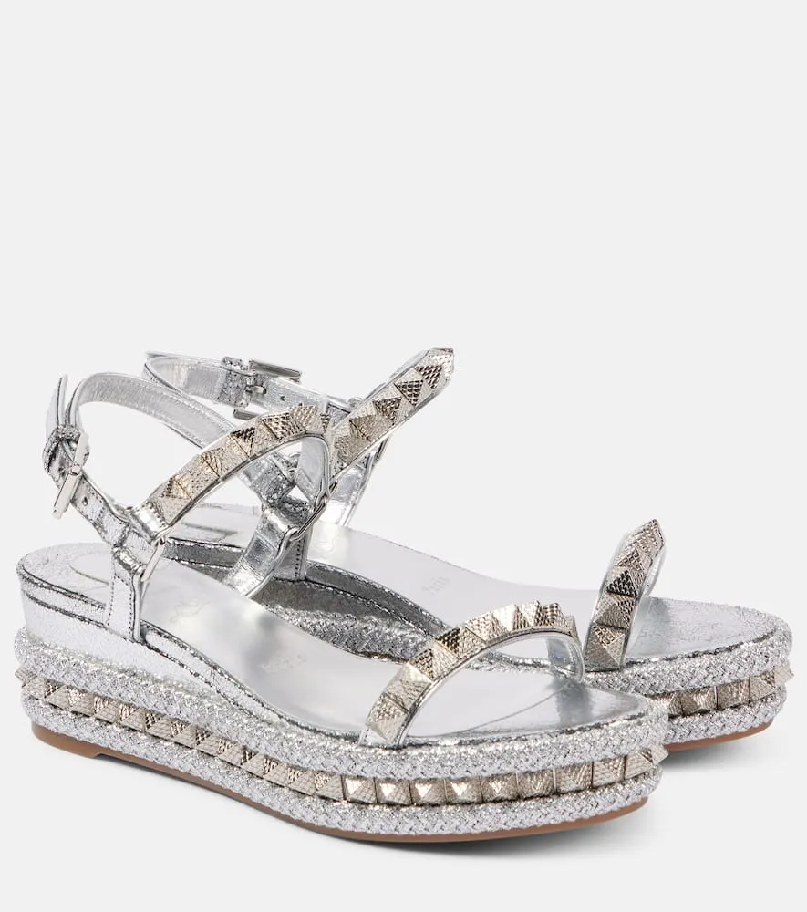 Christian Louboutin Pyraclou 60 studded leather espadrille wedges