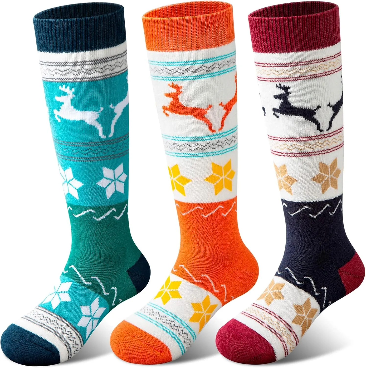 Cimkiz Kids Ski Socks (2 Pairs/3 Pairs) for Boys Girls Thick Warm for Winter Snow Skiing Snowboard Sports (3 Packs (Orange  Wine Red   Green), M)