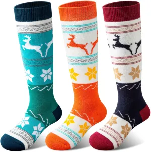 Cimkiz Kids Ski Socks (2 Pairs/3 Pairs) for Boys Girls Thick Warm for Winter Snow Skiing Snowboard Sports (3 Packs (Orange  Wine Red   Green), M)
