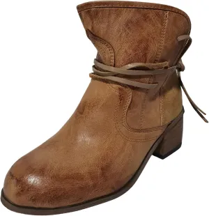 Cowboy Boots for Women Low Heel Mid Calf Boots Block Chunky Heel Pointed Toe Military Zipper Motorcycle Cowboy Ankle Booties 52