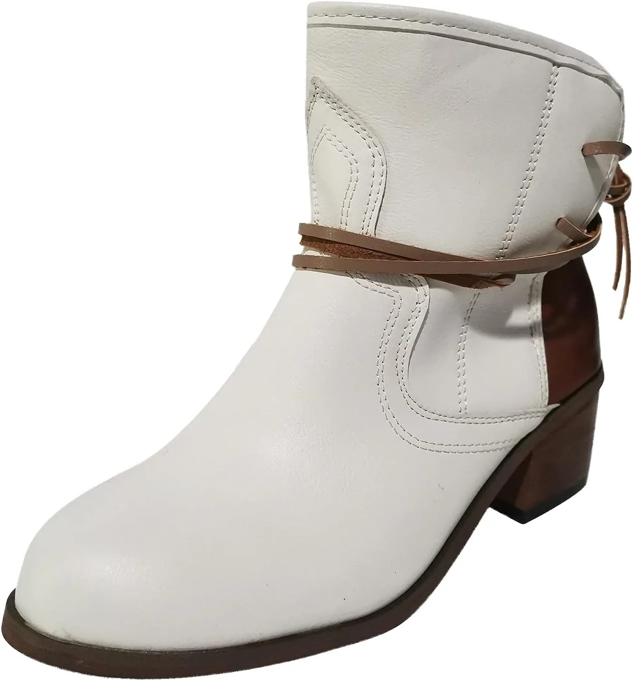 Cowboy Boots for Women Low Heel Mid Calf Boots Block Chunky Heel Pointed Toe Military Zipper Motorcycle Cowboy Ankle Booties 52