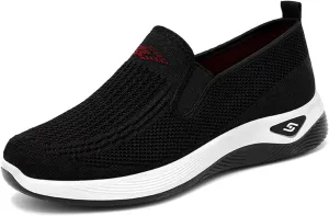 Diabetic Shoes for Women Arch Support Orthopedic Sneakers Lightweight Breathable Mesh Woven Slip-On Sneakers Non-Slip Athletic Gym Running Shoes Trendy Casual Comfortable Loafers