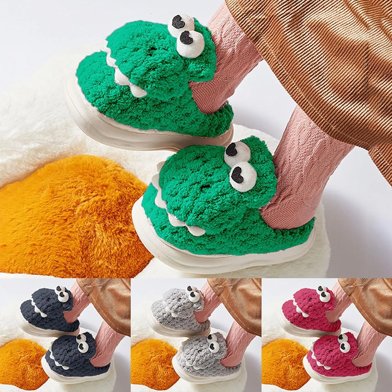 Dinosaur Slippers Toddler Shoes Warm Kids House Shoes for Boys Girls Soft Indoor Outdoor Slippers Fuzzy Shoes