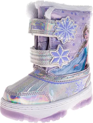 Disney Frozen Elsa and Anna Snowflakes - Girls Insulated Warm Waterproof Winter Snow Boots (Toddler-Little Kid)