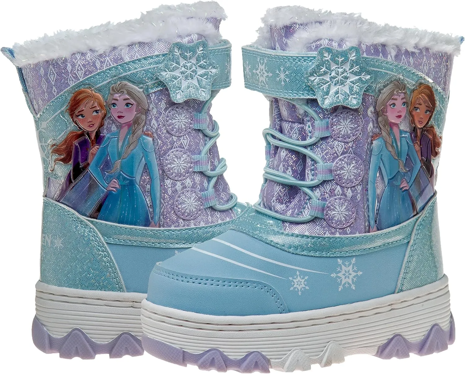 Disney Frozen Elsa and Anna Snowflakes - Girls Insulated Warm Waterproof Winter Snow Boots (Toddler-Little Kid)