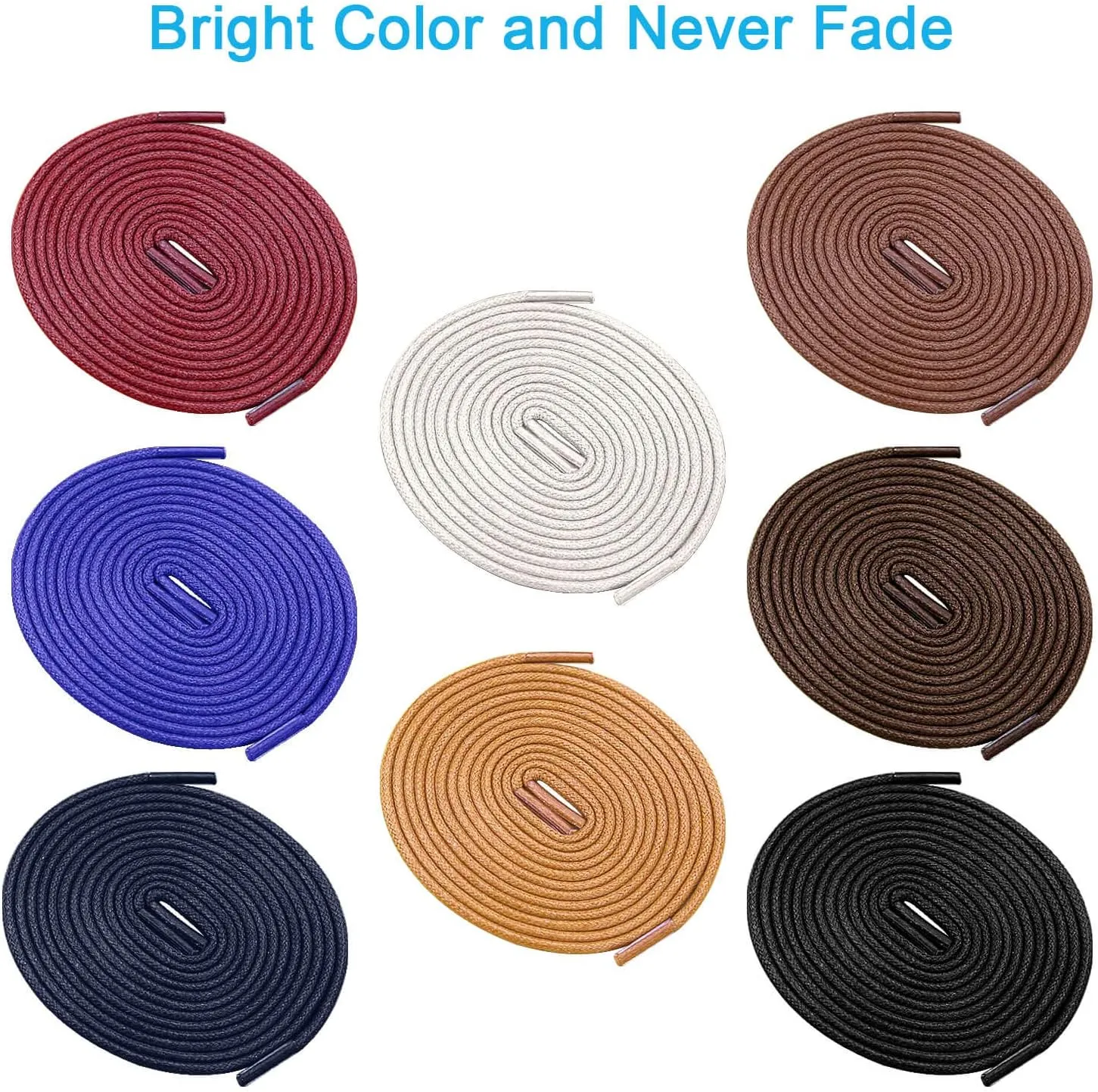 Dress Shoe Laces - 8 Pairs, Premium Round Colored Waxed Shoelaces of Oxford Chukka for Men and Women 3/32'' Thin