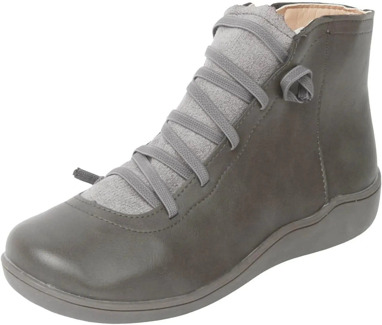 Fall Boots Womens Ankle Boots Arch Support Flat Heel Fashion Lace Up Zipper Booties Cowboy Walking Short Bootie