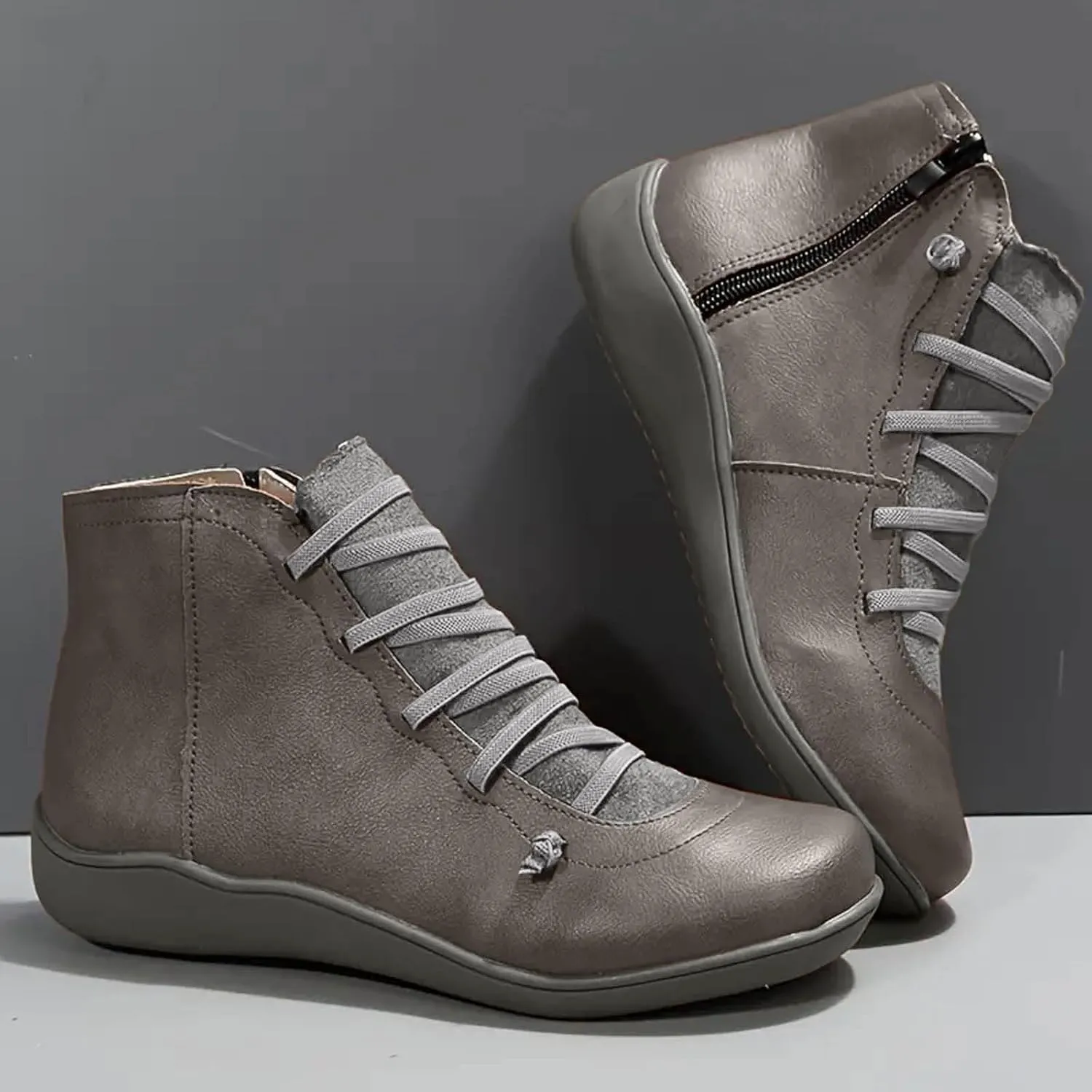 Fall Boots Womens Ankle Boots Arch Support Flat Heel Fashion Lace Up Zipper Booties Cowboy Walking Short Bootie