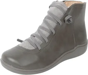 Fall Boots Womens Ankle Boots Arch Support Flat Heel Fashion Lace Up Zipper Booties Cowboy Walking Short Bootie