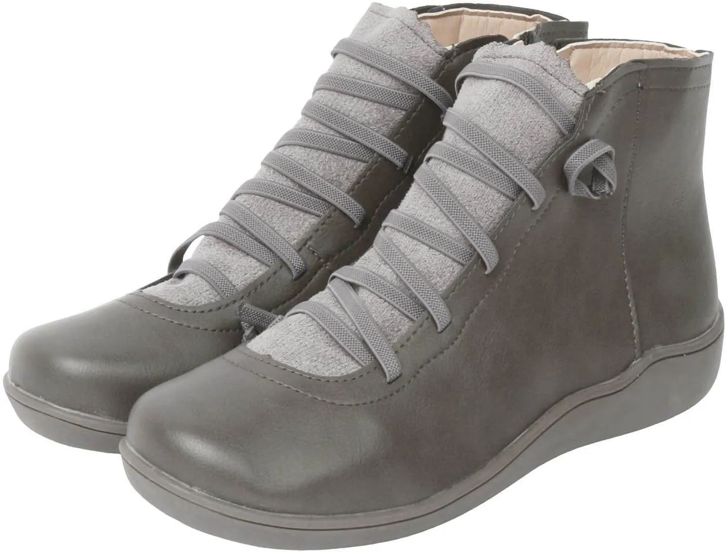 Fall Boots Womens Ankle Boots Arch Support Flat Heel Fashion Lace Up Zipper Booties Cowboy Walking Short Bootie