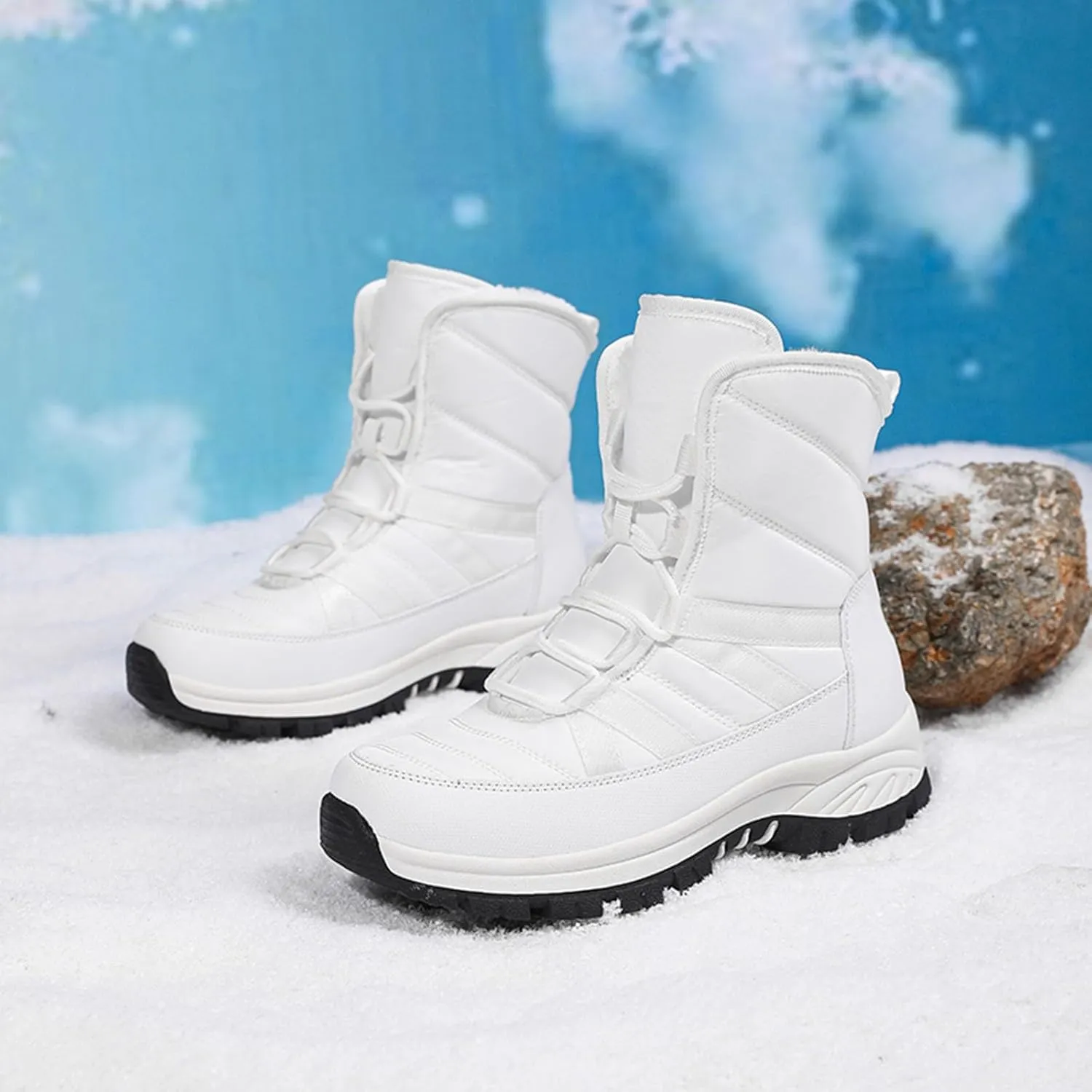 Fall Boots Womens Winter Fashion Snow Boots Lace Up Lug Sole Non Slip Waterproof Hiking Boot