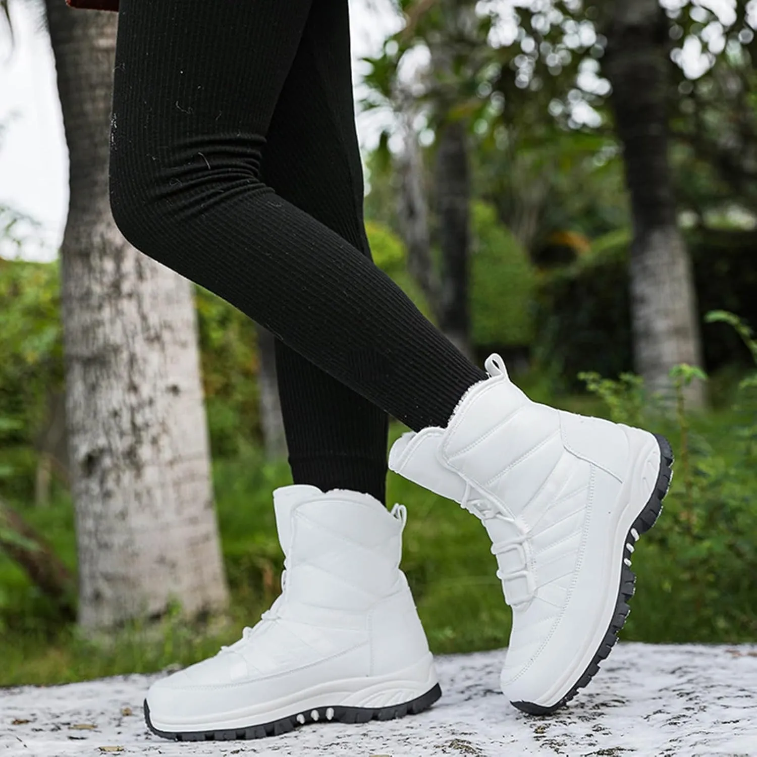 Fall Boots Womens Winter Fashion Snow Boots Lace Up Lug Sole Non Slip Waterproof Hiking Boot