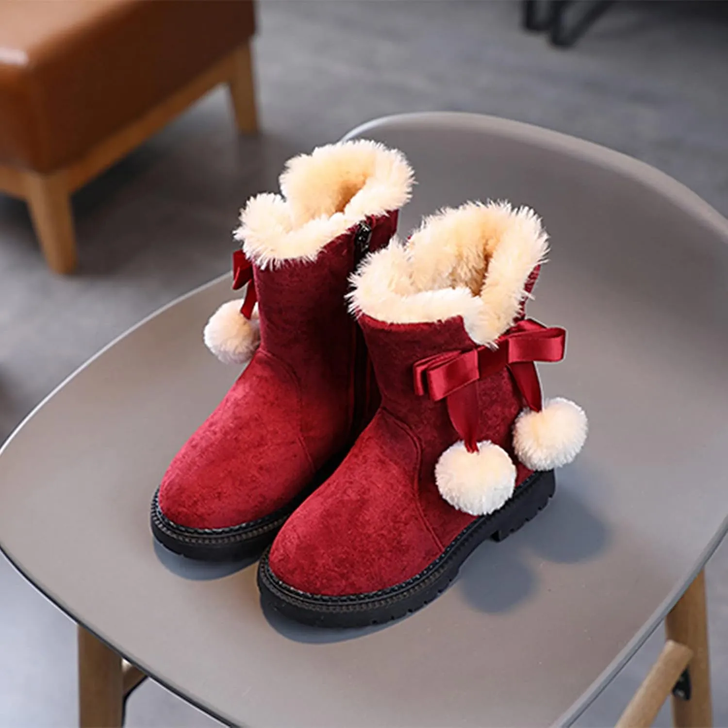 Fashion Autumn And Winter Girls Snow Boots Thick Bottom Non Slip Warm And Comfortable Solid Color Zipper Princess Boots