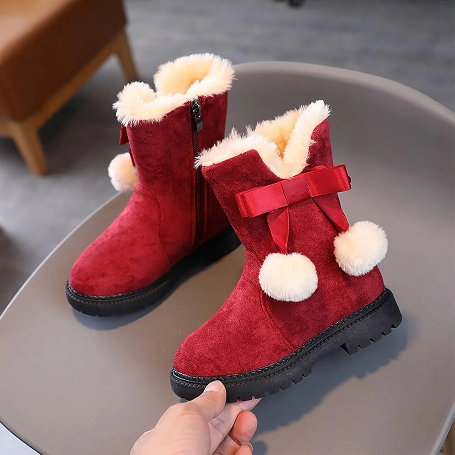 Fashion Autumn And Winter Girls Snow Boots Thick Bottom Non Slip Warm And Comfortable Solid Color Zipper Princess Boots