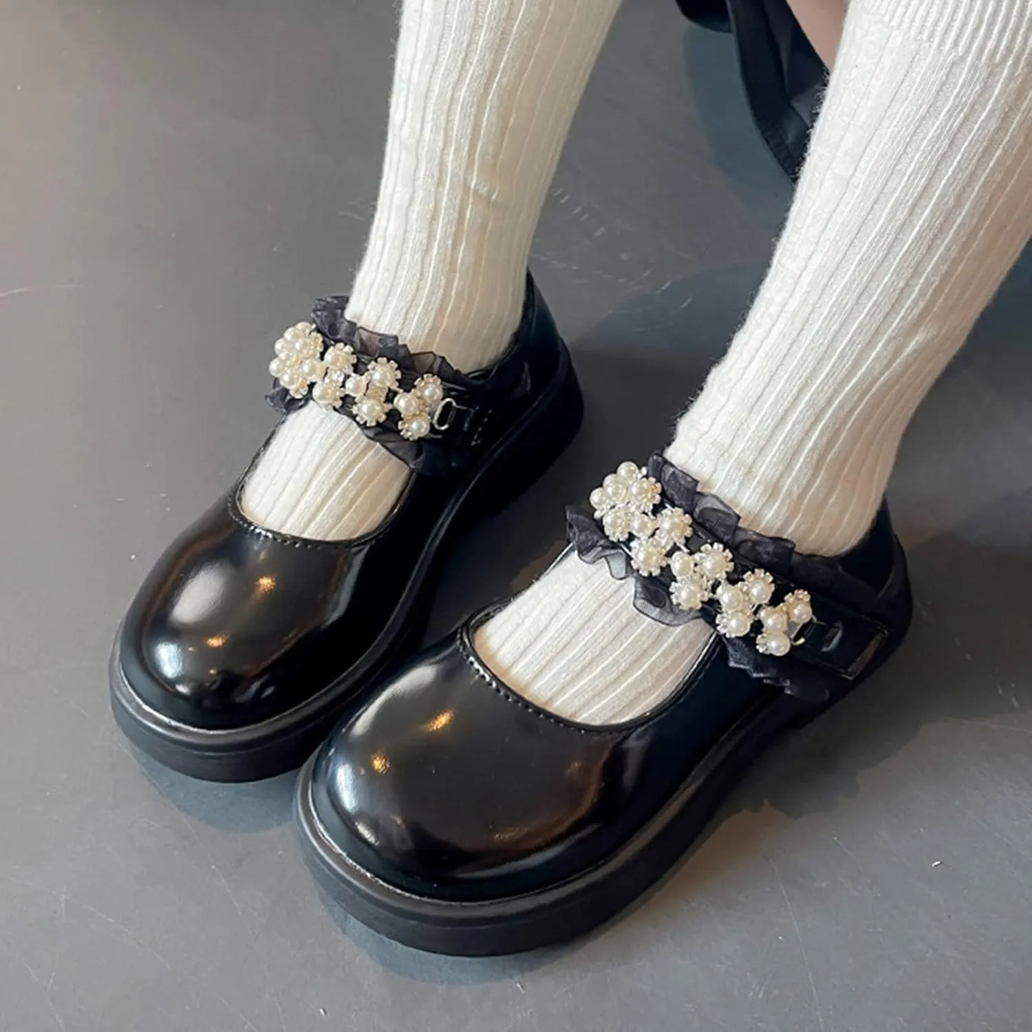 Fashion Spring and Summer Children Casual Shoes Girls Leather Shoes Dress Shoes Thick Soles Comfortable Neoprene Boots (Black, 2.5-3 Years Toddler)