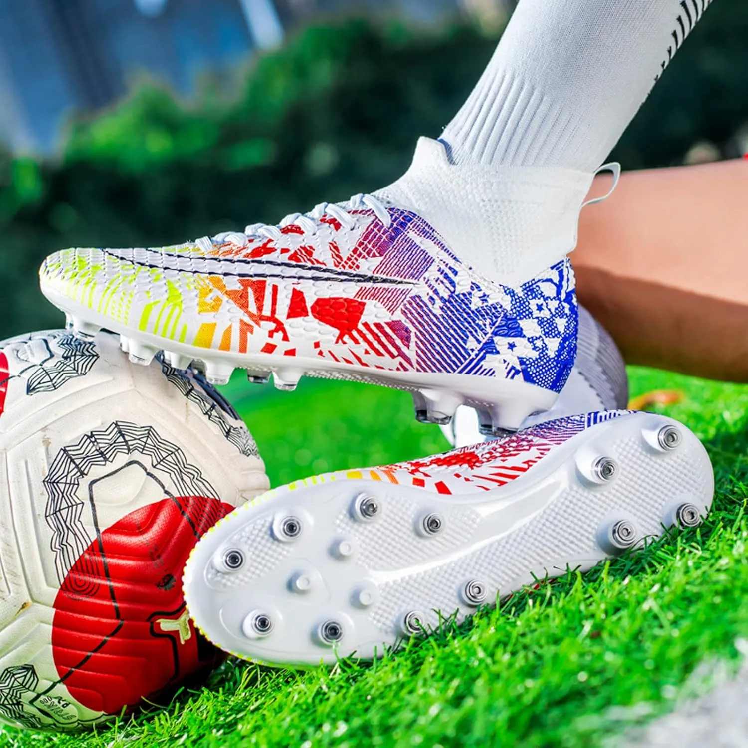 FLIOZY Mens Soccer Cleats Football Boots Professional Competition Training Sneakers Boy's Outdoor TF Turf Athletic Football Boots