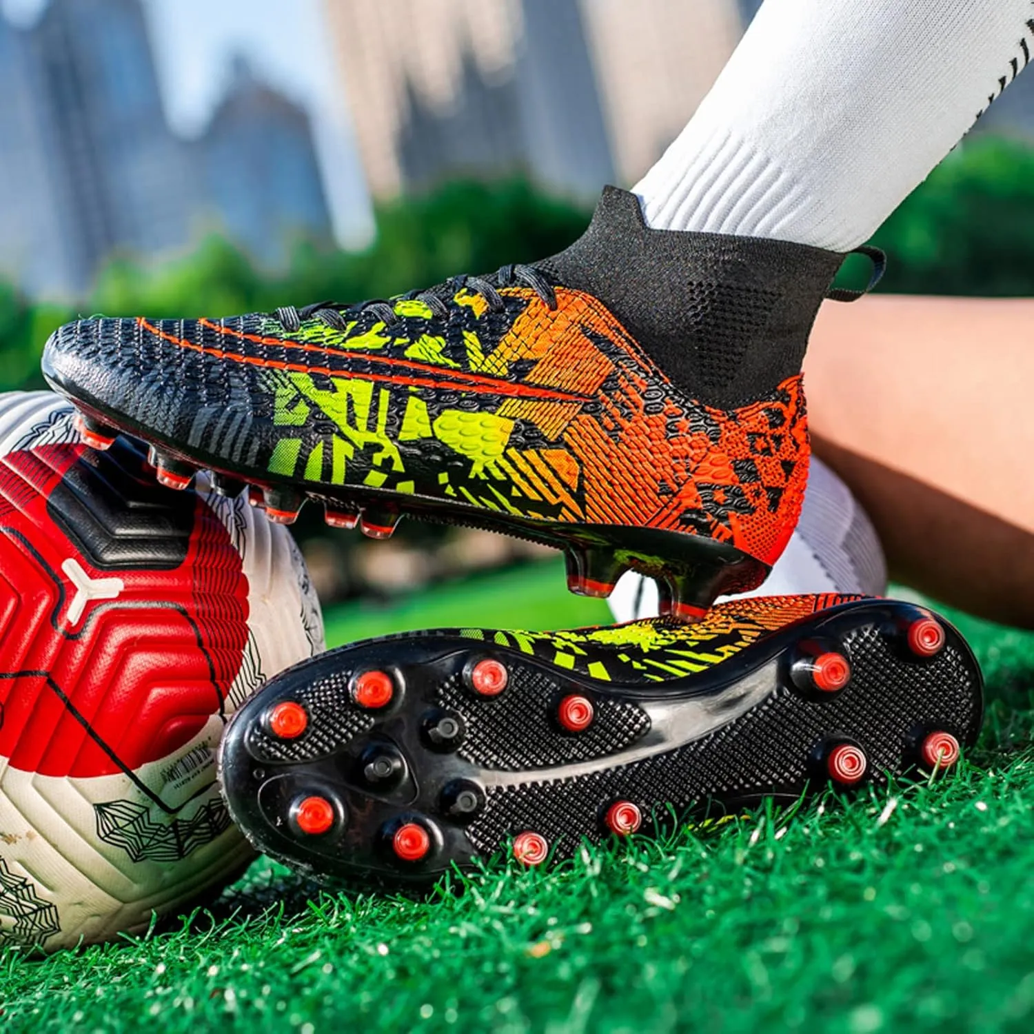 FLIOZY Mens Soccer Cleats Football Boots Professional Competition Training Sneakers Boy's Outdoor TF Turf Athletic Football Boots