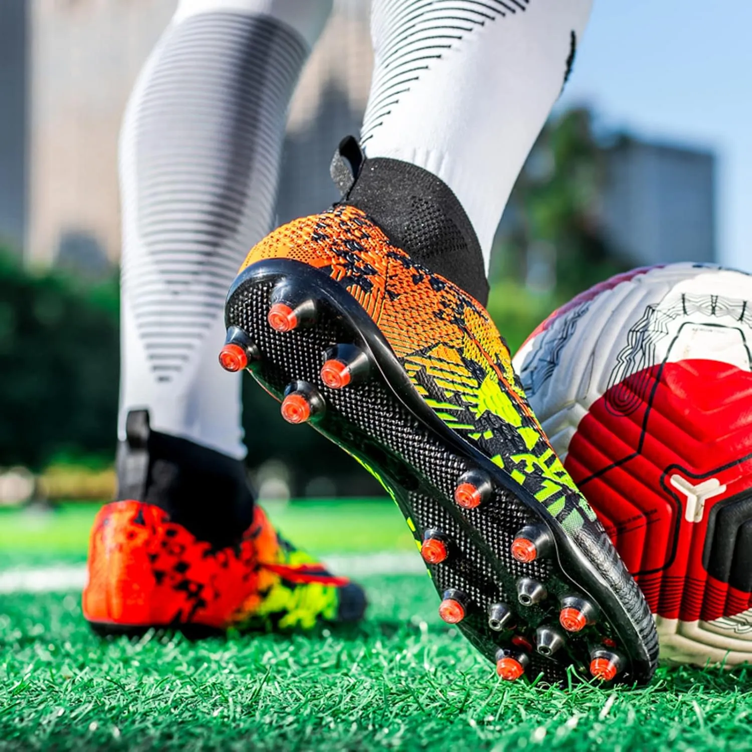 FLIOZY Mens Soccer Cleats Football Boots Professional Competition Training Sneakers Boy's Outdoor TF Turf Athletic Football Boots