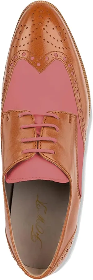 FOWT Women's Mix Color Brogue Shoes Perforated Lace up Oxfords Mini Heels Flats Multicolored Wingtip Derby Saddle Shoes for Girls Ladies Uniform Dress Work Party Daily Size 4-16 US ??