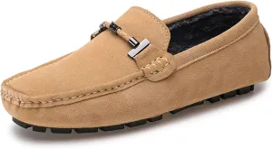 Fur Slippers Suede Leather Moccasin for Men Flat Loafer Casual Driving Slip On Winter Shoes