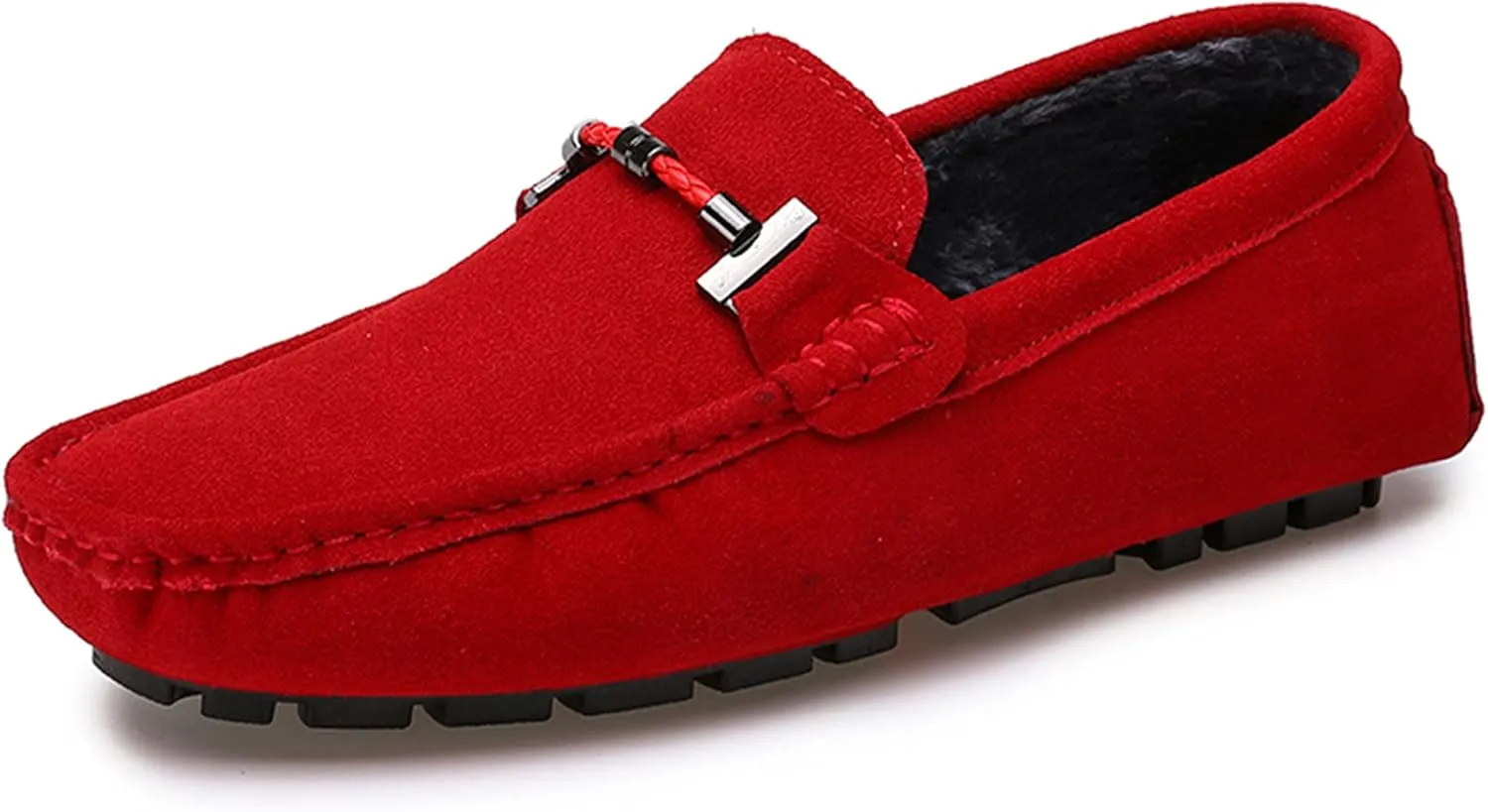 Fur Slippers Suede Leather Moccasin for Men Flat Loafer Casual Driving Slip On Winter Shoes