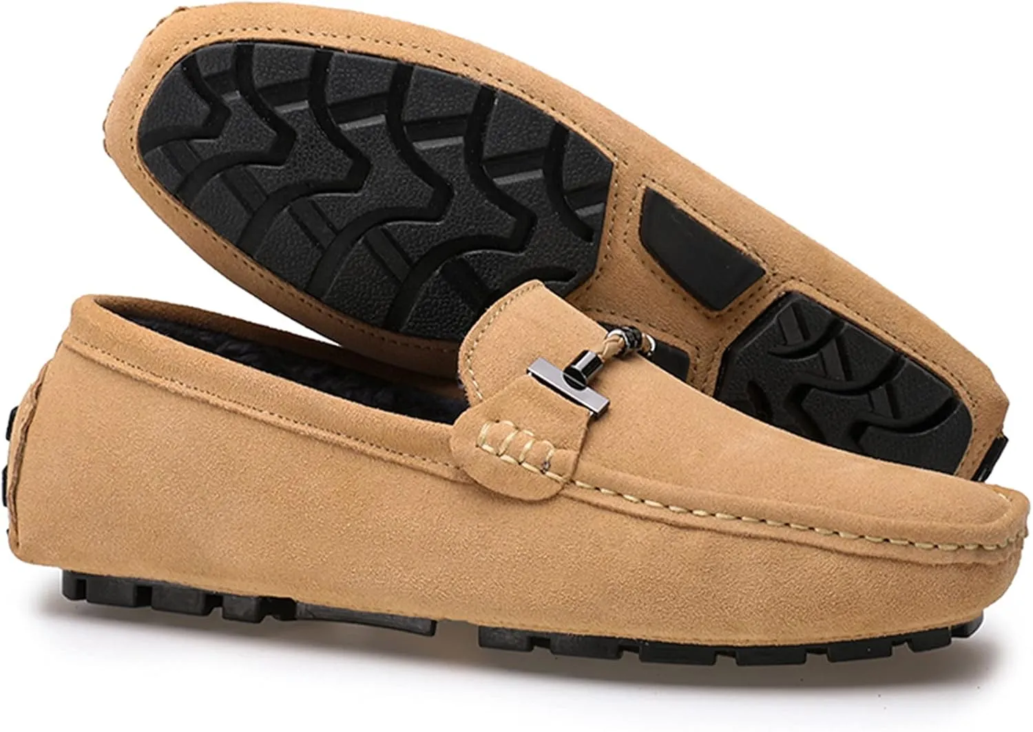 Fur Slippers Suede Leather Moccasin for Men Flat Loafer Casual Driving Slip On Winter Shoes
