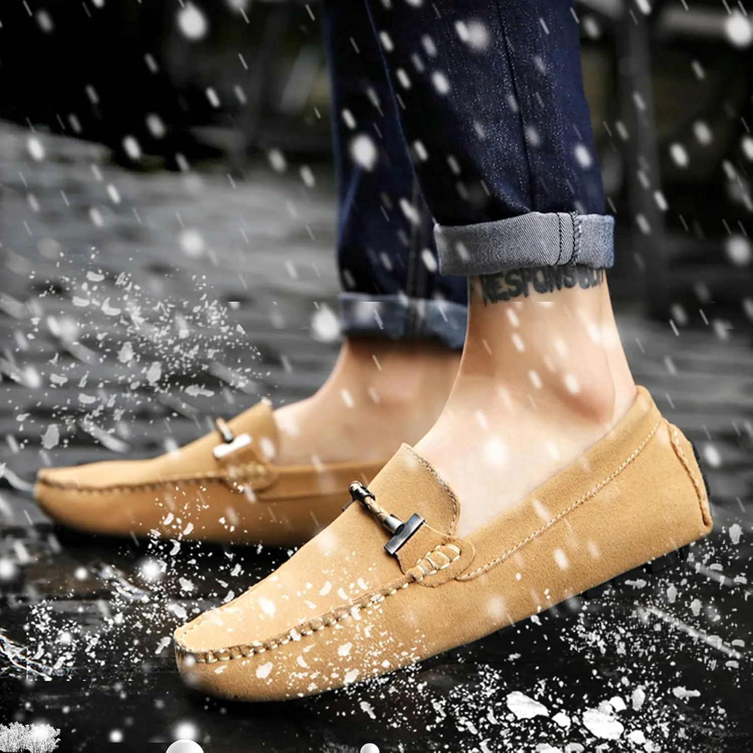 Fur Slippers Suede Leather Moccasin for Men Flat Loafer Casual Driving Slip On Winter Shoes