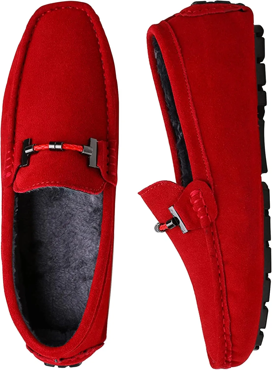 Fur Slippers Suede Leather Moccasin for Men Flat Loafer Casual Driving Slip On Winter Shoes