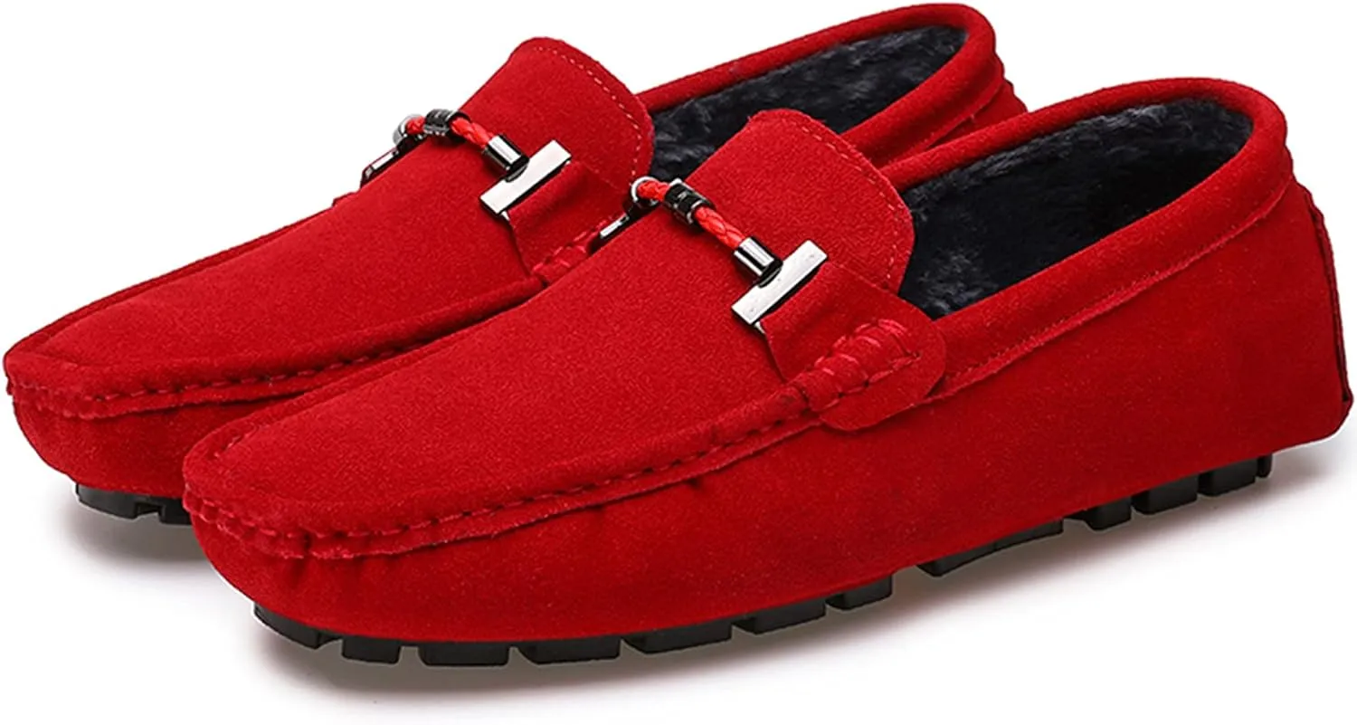 Fur Slippers Suede Leather Moccasin for Men Flat Loafer Casual Driving Slip On Winter Shoes