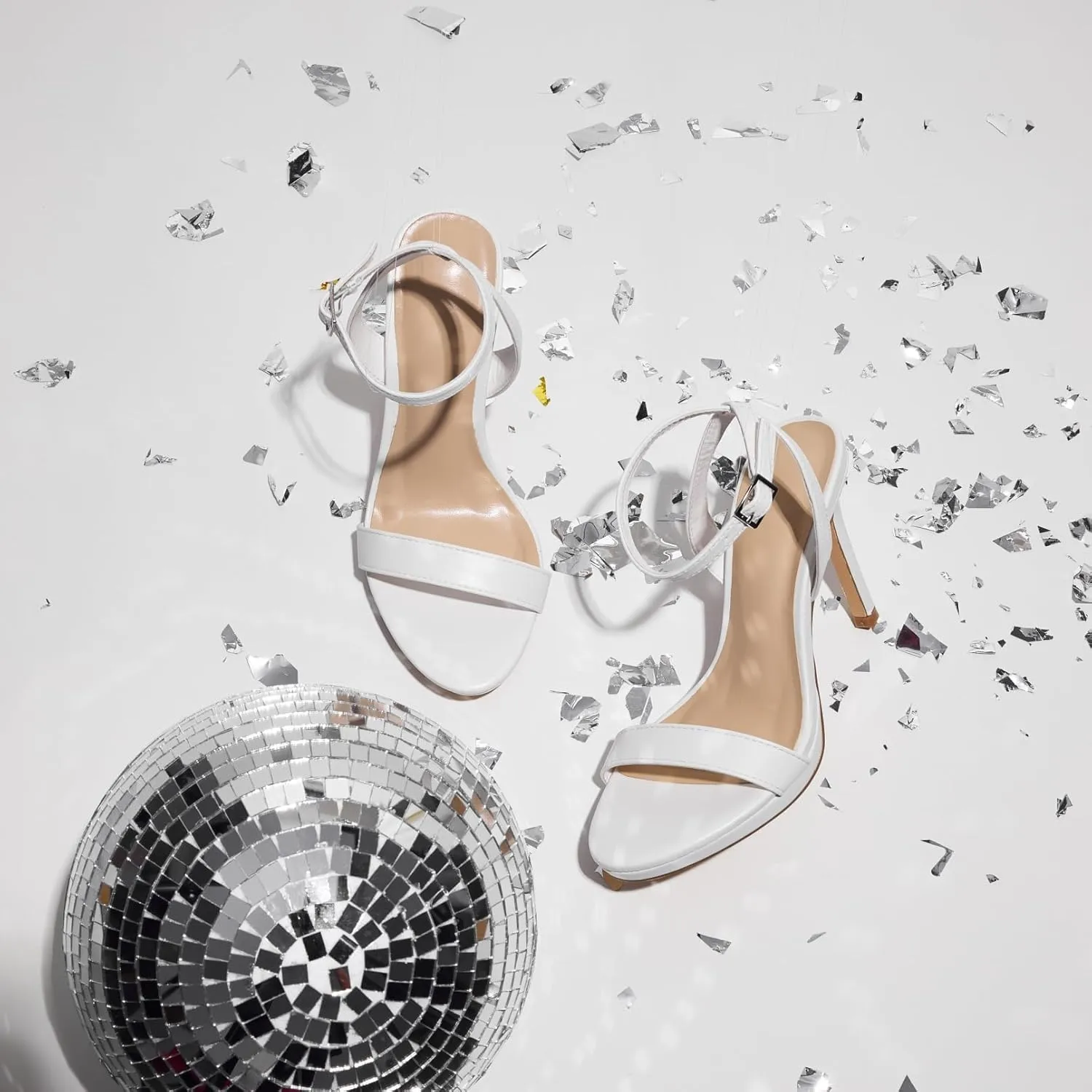 GENSHUO Women's High Heels Strappy Sandals with Round Open Toe Sexy Comfortable Ankle Strap Stiletto Wedding Prom Party Homecoming Dance Heeled Shoes